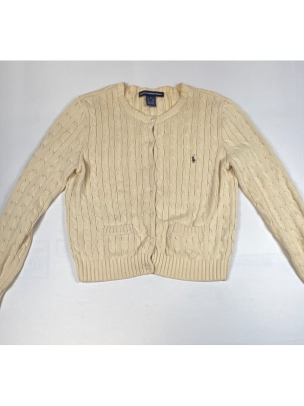 Ralph Lauren Sport Women XL Cream Cable Knit Cotton Button Up Cardigan Sweater